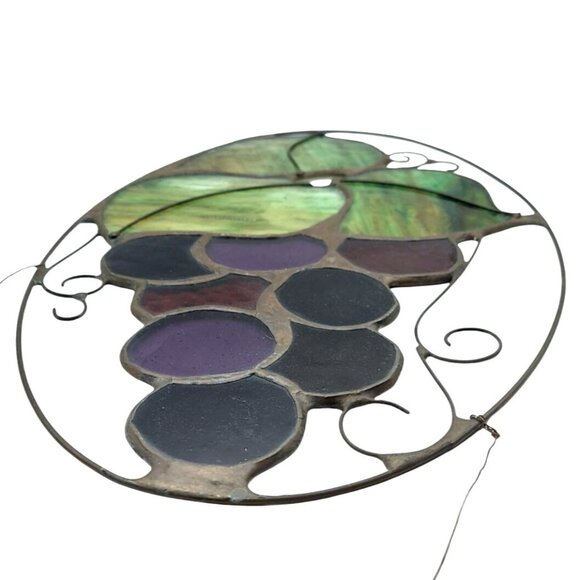 Stained Glass Grape Cluster Oval Suncatcher Fall Wine Studio Art Cottage - Picture 3 of 7